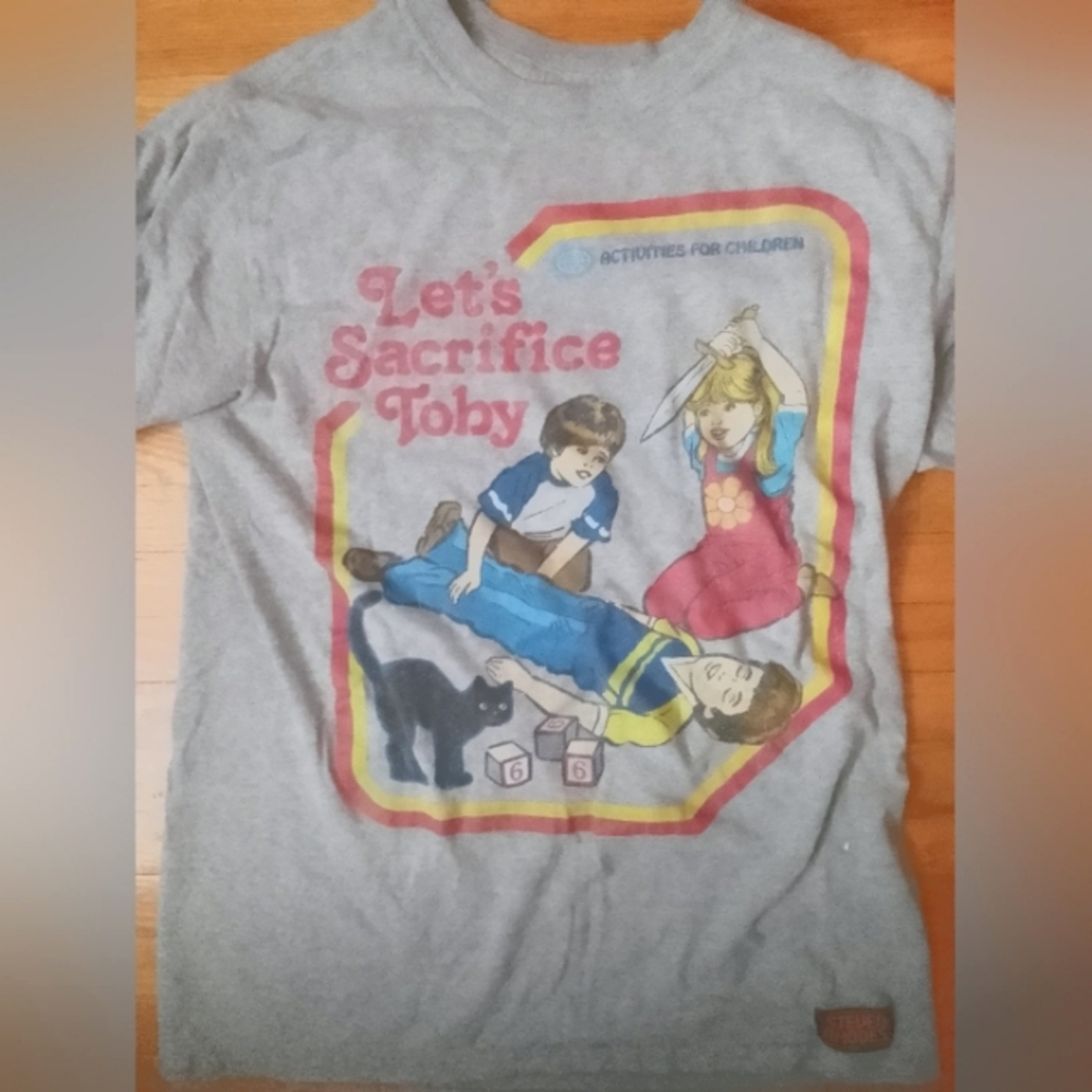 Steven Rhodes "Let's Sacrifice Toby" Halloween Joke Cotton Shirt